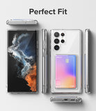 Galaxy S22 Ultra Case | Fusion Card - Clear phone case with a card slot holding a colorful card, shown from multiple angles.