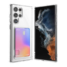 Galaxy S22 Ultra Case | Fusion Card - Clear phone case with a rear card slot holding a colorful credit card.