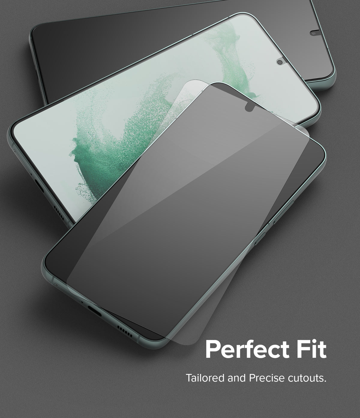Galaxy S22 Plus Screen Protector | Invisible Defender Glass [2P] - Galaxy S22 Plus Screen Protector - Transparent glass screen protector hovering over a Galaxy S22 Plus smartphone.