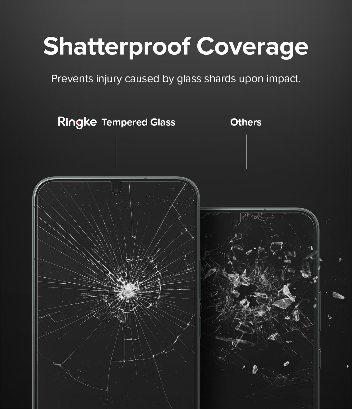 Galaxy S22 Plus Screen Protector | Invisible Defender Glass [2P] - Galaxy S22 Plus Screen Protector - Comparison showing Ringke glass staying intact versus shattered glass on others.