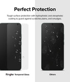 Galaxy S22 Plus Screen Protector | Invisible Defender Glass [2P] - Galaxy S22 Plus Screen Protector - Comparison showing water beading on Ringke glass versus smudges on standard glass.