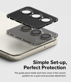Galaxy S23 / S23 Plus Camera Lens Protector | Camera Lens Frame Glass - Galaxy S23 / S23 Plus Camera Lens Protector - Black lens frame aligning over a smartphone camera array for installation.