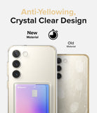 Galaxy S23 Plus Case | Fusion Card - Comparison of a clear, anti-yellowing phone case versus a scratched, yellowed case.