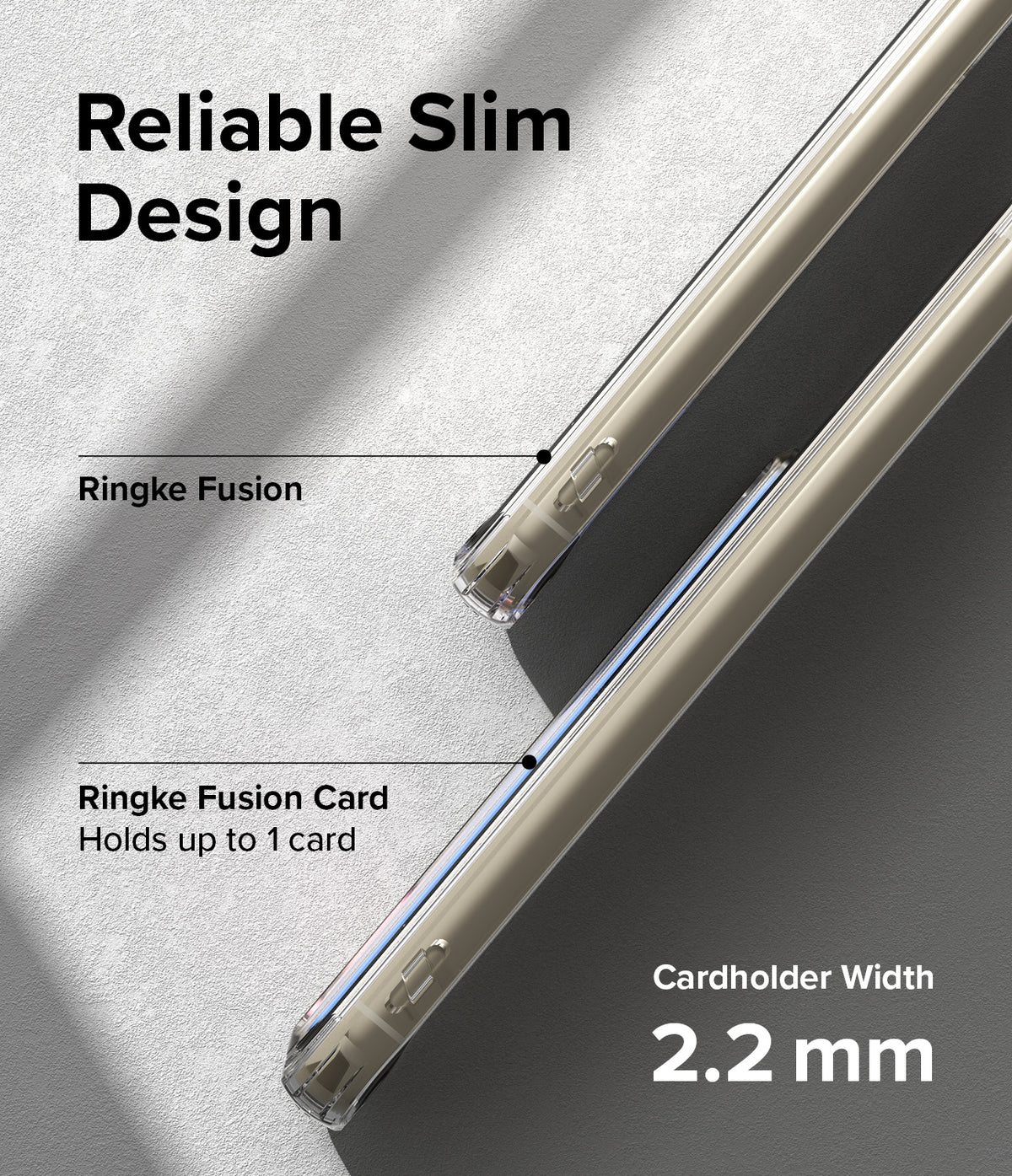 Galaxy S23 Plus Case | Fusion Card - Side-by-side comparison of a slim phone case and a 2.2mm cardholder case.