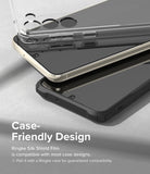Galaxy S23 Plus Screen Protector | Silk Shield Film [2 Pack] - Two smartphones with screen protectors inside cases.