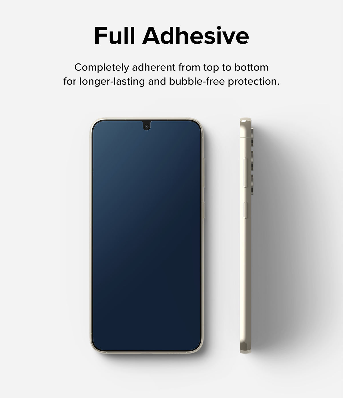 Galaxy S23 Plus Screen Protector | Silk Shield Film [2 Pack] - Galaxy S23 Plus Screen Protector - Front and side views of a smartphone showing full-adhesive screen protection.