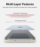 Galaxy S23 Plus Screen Protector | Silk Shield Film [2 Pack] - Galaxy S23 Plus Screen Protector - Exploded view showing three protective layers above a smartphone screen.