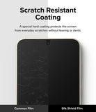 Galaxy S23 Plus Screen Protector | Silk Shield Film [2 Pack] - Galaxy S23 Plus Screen Protector - Split screen comparing a scratched common film to a pristine Silk Shield film.