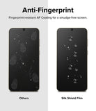 Galaxy S23 Plus Screen Protector | Silk Shield Film [2 Pack] - Comparison showing a smudged screen versus a clean one.