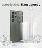 Galaxy S23 Ultra Case | Fusion Card - Clear phone case with card slot beside a green Galaxy S23 Ultra amidst ice cubes.