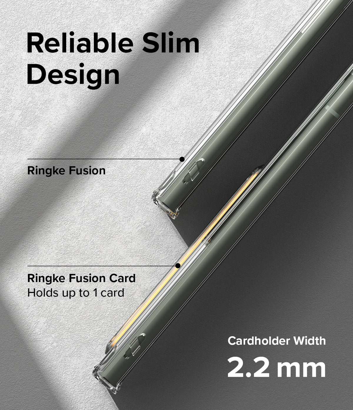 Galaxy S23 Ultra Case | Fusion Card - Comparison of slim Ringke Fusion case and cardholder version with 2.2mm width.