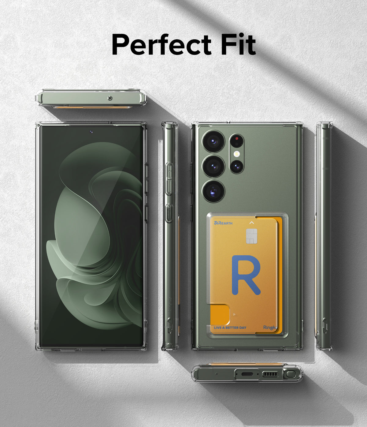 Galaxy S23 Ultra Case | Fusion Card - Clear phone case on green Galaxy S23 Ultra with a card holder slot on the back.