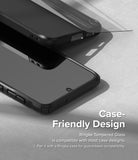 Galaxy S23 Screen Protector | Full Cover Glass - Tempered glass screen protector hovering above a phone in a protective case.