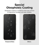 Galaxy S23 Screen Protector | Full Cover Glass - Comparison of oleophobic glass with water beads versus others with smudges.