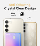 Galaxy S23 Case | Fusion Card - Comparison of a clear, non-yellowing phone case versus a scratched, yellowed old case.