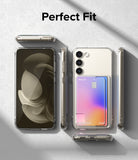 Galaxy S23 Case | Fusion Card - Clear phone case on a Galaxy S23 showing front, back, and side views with a card slot.
