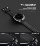 Galaxy Watch 3 45mm | Easy Flex - Smartwatch with wet screen protector, showing comparison of dust resistance.