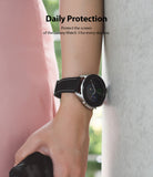 Galaxy Watch 3 45mm | Easy Flex - A person wearing a silver Galaxy Watch 3 with a black leather strap against a wall.