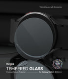 Galaxy Watch 5 / 4 40mm Screen Protector | Glass - R4 - Tempered glass screen protector hovering over a black smartwatch.