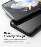 Galaxy Z Flip 4 Screen Protector | Dual Easy Film - Two Galaxy Z Flip 4 phones with screen protectors inside cases.
