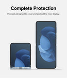 Galaxy Z Flip 4 Combo | Case + Screen Protector + Cover Display Glass - Galaxy Z Flip 4 Combo - A folded and unfolded Galaxy Z Flip 4 showing screen protector coverage on the inner display.