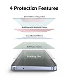 Galaxy Z Flip 4 Screen Protector | Dual Easy Film - Galaxy Z Flip 4 Screen Protector | Exploded view of four protective film layers stacked above a smartphone screen.