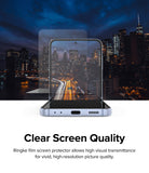Galaxy Z Flip 4 Screen Protector | Dual Easy Film - Galaxy Z Flip 4 Screen Protector - A clear screen protector film hovering over a Galaxy Z Flip 4 against a city skyline.