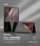 Galaxy Z Fold 2 Screen Protector | Invisible Defender - Galaxy Z Fold 2 Screen Protector - Two bronze Galaxy Z Fold 2 phones with clear screen protectors being applied.