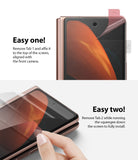 Galaxy Z Fold 2 Screen Protector | Invisible Defender - Galaxy Z Fold 2 Screen Protector - Two-step installation guide showing a screen protector being applied to a smartphone.