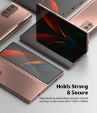 Galaxy Z Fold 2 Screen Protector | Invisible Defender - Galaxy Z Fold 2 Screen Protector - Multiple bronze Galaxy Z Fold 2 phones shown in folded and unfolded positions.