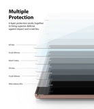 Galaxy Z Fold 2 Screen Protector | Invisible Defender - Galaxy Z Fold 2 Screen Protector - Diagram showing six layers of screen protection film stacked on a smartphone screen.