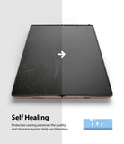 Galaxy Z Fold 2 Screen Protector | Invisible Defender - Galaxy Z Fold 2 Screen Protector - Split view showing a scratched screen transforming into a clear surface via self-healing.
