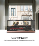 Galaxy Z Fold 2 Screen Protector | Invisible Defender - Transparent screen protector hovering over a folded smartphone.