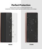 Galaxy Z Fold 2 Screen Protector | Invisible Defender - Galaxy Z Fold 2 Screen Protector - Comparison showing Ringke screen protector repelling water versus a smudged phone.
