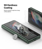 Galaxy Z Fold 3 Screen Protector | Cover Display Glass - Galaxy Z Fold 3 Screen Protector - Foldable phone with glass protector, key, and coin to demonstrate scratch resistance.