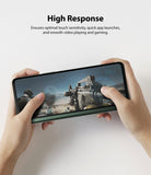 Galaxy Z Fold 3 Screen Protector | Cover Display Glass - Galaxy Z Fold 3 Screen Protector - Hands holding a phone playing a first-person shooter game on the cover display.