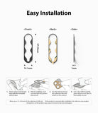 Galaxy Z Fold 3 | Camera Styling - Four-step installation guide for a black camera lens protector with dimensions.