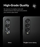 Galaxy Z Fold 4 | Camera Styling - Comparison of a cracked phone camera lens versus one protected by a Ringke aluminum cover.