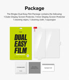 Galaxy Z Fold 4 Screen Protector | Dual Easy Film - Galaxy Z Fold 4 Screen Protector - Package contents including film, cleaning wipe, microfiber cloth, and squeegee card.