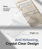 Galaxy Z Flip 4 Combo | Case + Screen Protector - Comparison of a yellowed generic case versus a clear Ringke Slim case.