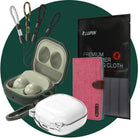 GIFT SET | Galaxy Buds2 Pro / Buds 2 / Buds Pro / Buds Live - Earbud cases, three lanyards, a pink wallet, and a cloth.