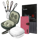 GIFT SET | Galaxy Buds2 Pro / Buds 2 / Buds Pro / Buds Live - Earbuds in olive case, clear cover, lanyards, and cloth.