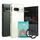 GIFT SET | Google Pixel 7 - Two phone cases, a cleaning cloth, a bear-themed card holder, and two black ring straps.
