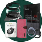 GIFT SET | Google Pixel Watch - A Google Pixel Watch accessory kit including a protective case, screen film, cleaning cloth, and two ring holders.
