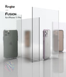 iPhone 11 Pro Case | Fusion Matte - Two iPhone 11 Pro phones in matte cases displayed behind transparent glass panels.