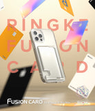 iPhone 12 Pro Max Case | Fusion Card - Clear phone case with a card slot floating amidst colorful credit cards.