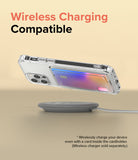 iPhone 12 Pro Max Case | Fusion Card - Clear phone case with a card holder hovering above a wireless charging pad.