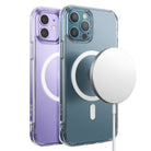 iPhone 12 / 12 Pro Case | Fusion Magnetic - Two clear phone cases with magnetic charging rings, one purple and one blue.