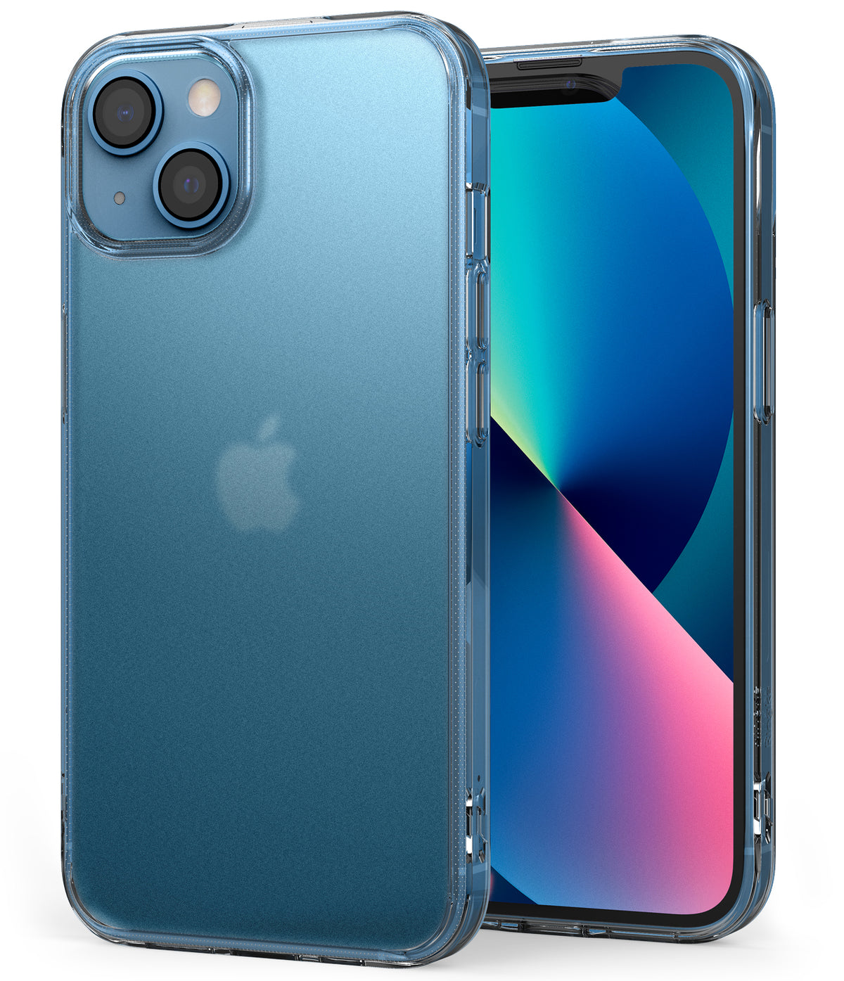 iPhone 13 Mini Case | Fusion Matte - Translucent blue matte phone case showing the back and front of an iPhone 13 Mini.