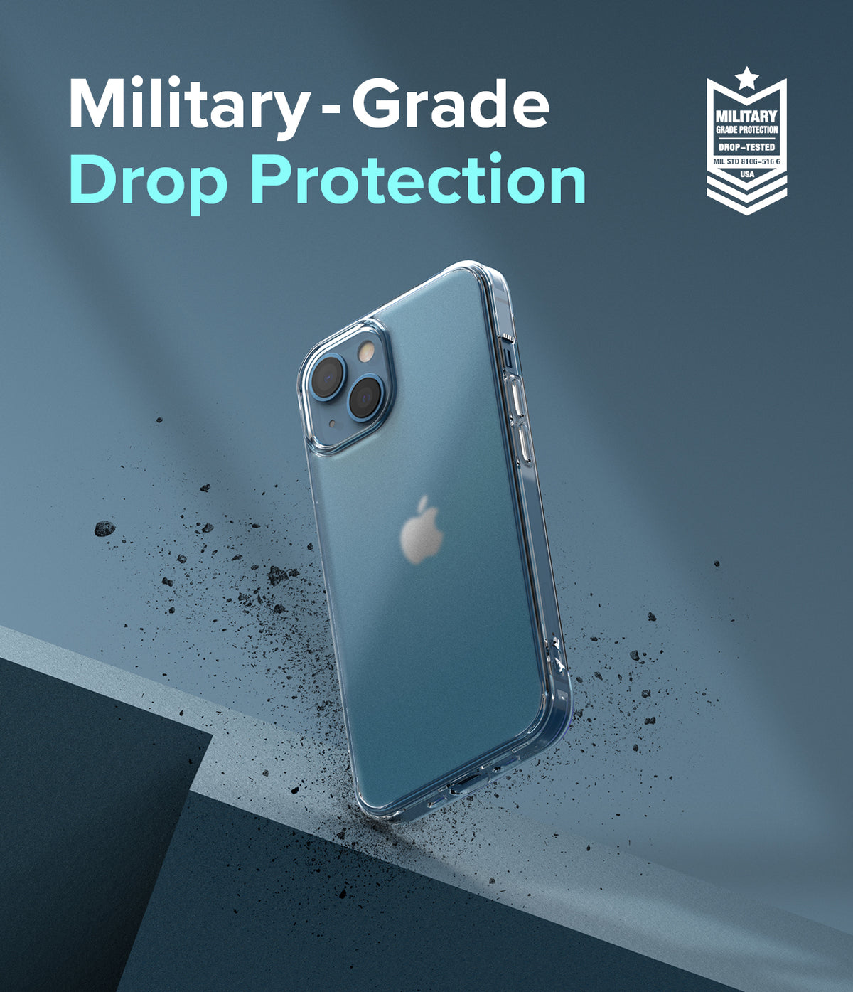 iPhone 13 Mini Case | Fusion Matte - Matte iPhone 13 Mini in a clear case with military-grade drop protection branding.